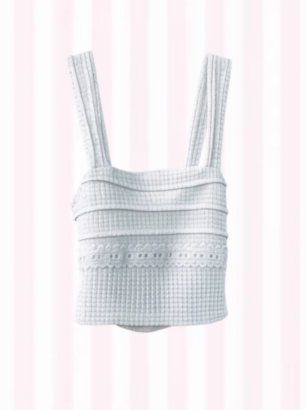 White Textured Square-Neck Tank Top with Open back / tie back